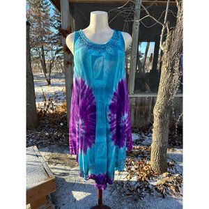 90s Style Style Style Tie Dye Tank Dress Blue Purple Travelwear Cruise Boho